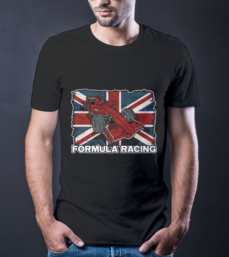 Formula Racing Red Car With British Flag T-Shirt