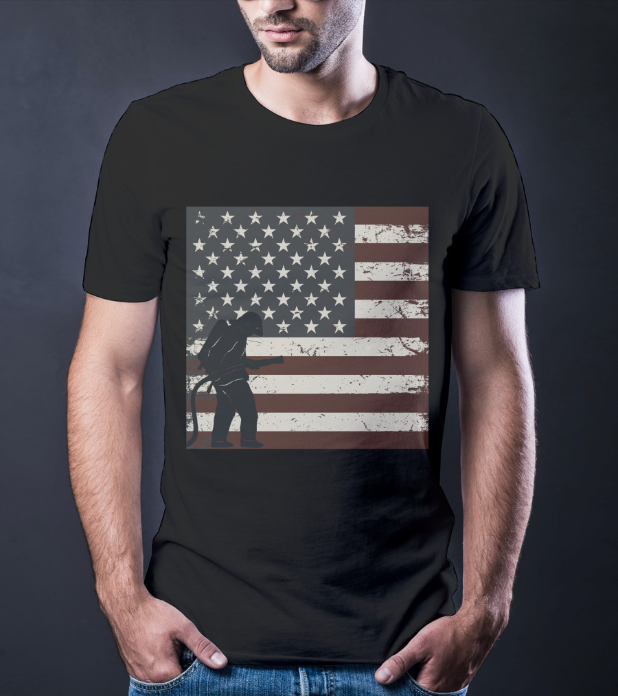 Fireman Silhouette Distressed American Flag T-Shirt