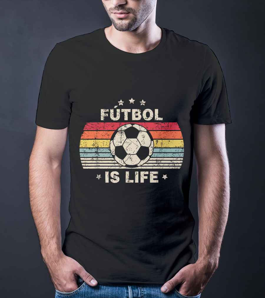 Fútbol Is Life Retro Soccer Ball Stripe Stars T-Shirt