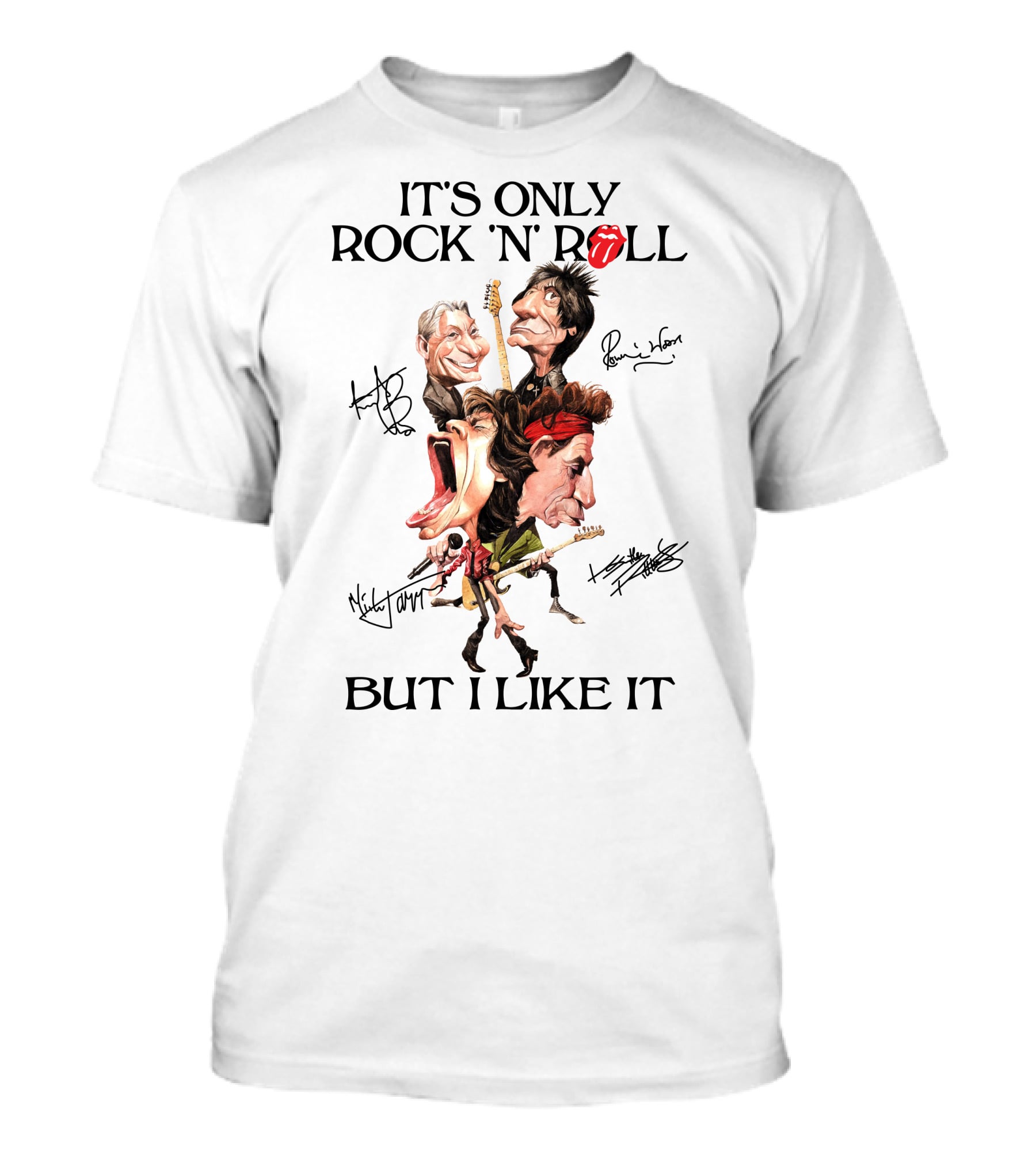 It's Only Rock 'N Roll But I Like It Rolling Stones Caricature With Signatures T-Shirt
