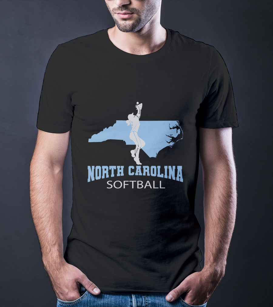 North Carolina Softball Girl Silhouette With State Map T-Shirt