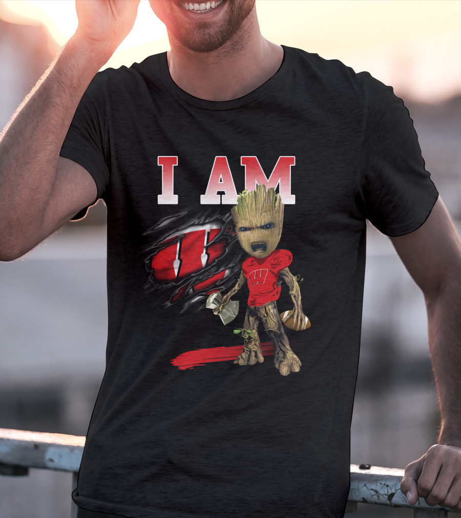 I Am Groot Wisconsin Badgers Football Fan T-Shirt