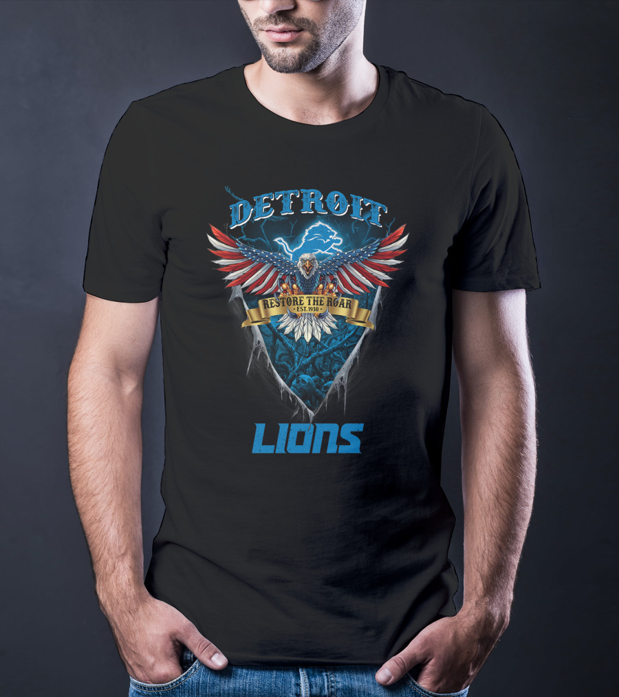 Detroit Lions Restore The Roar Est. 1930 Us Eagle T-Shirt