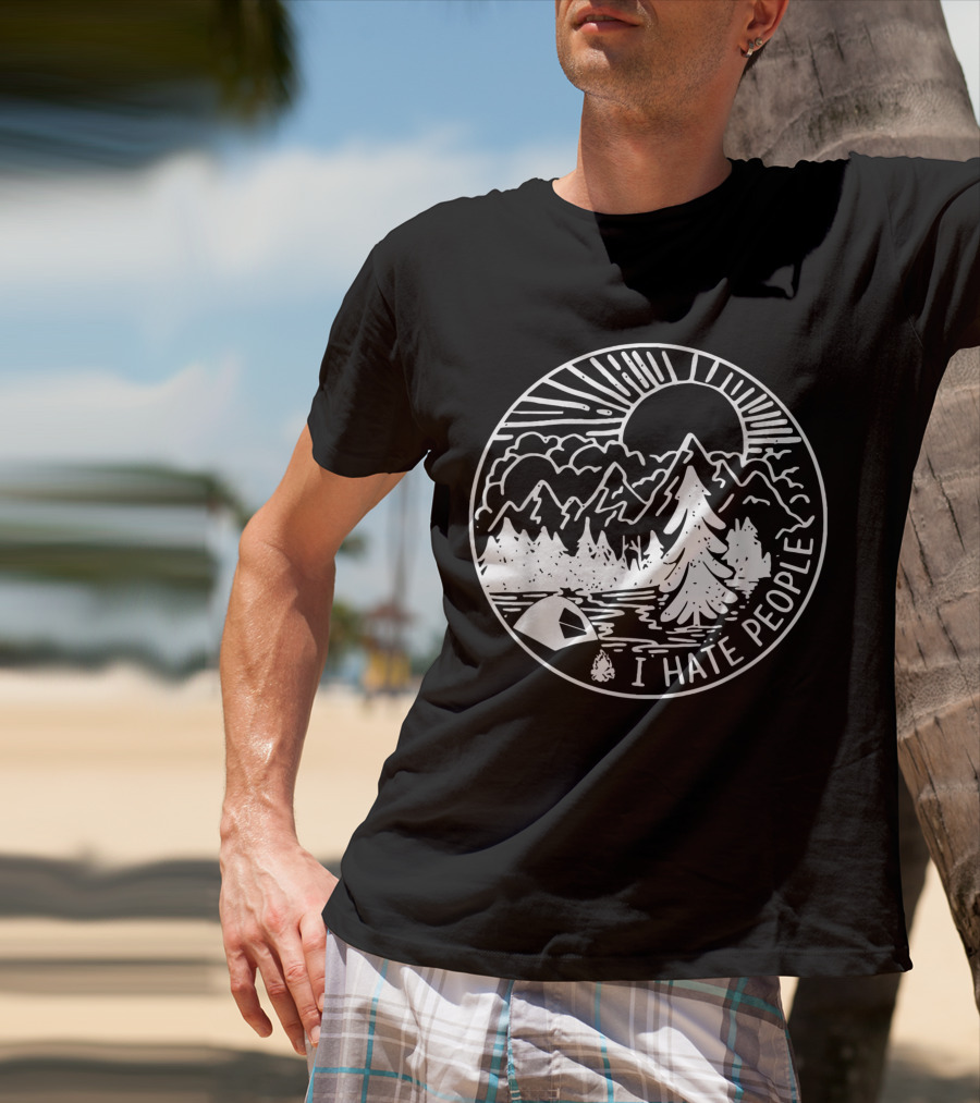 I Hate People Camping Mountains Forest Night Scene T-Shirt