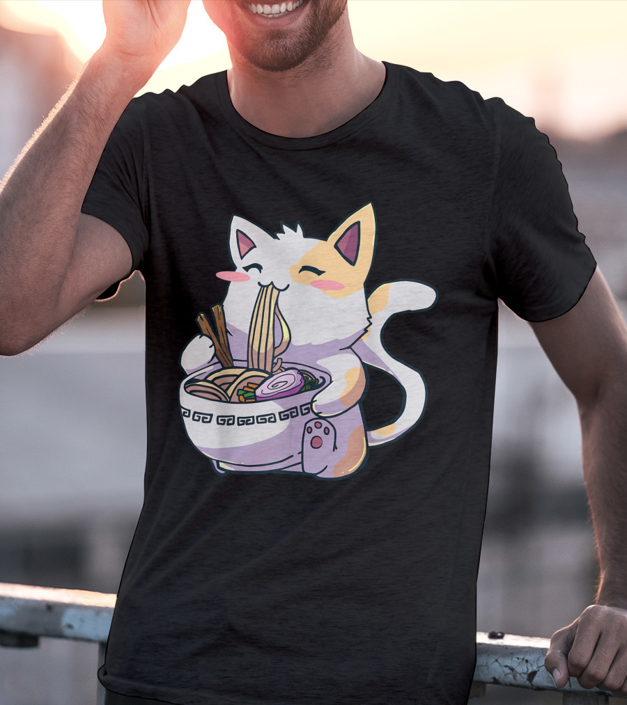 Kawaii Anime Ramen Cat Japanese Noodles T-Shirt