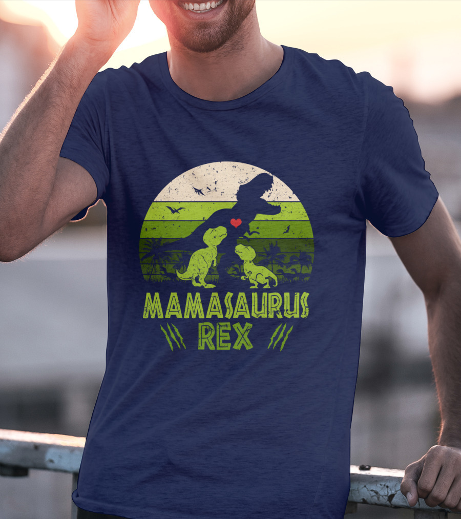 Kid Dinosaur Love For MamaSaurus Rex With Green Jungle Scene And Heart T-Shirt