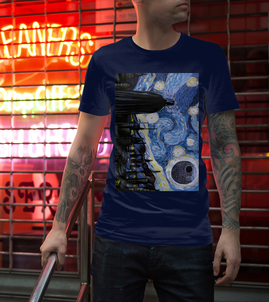 Darth Vader And Death Star In Starry Night T-Shirt