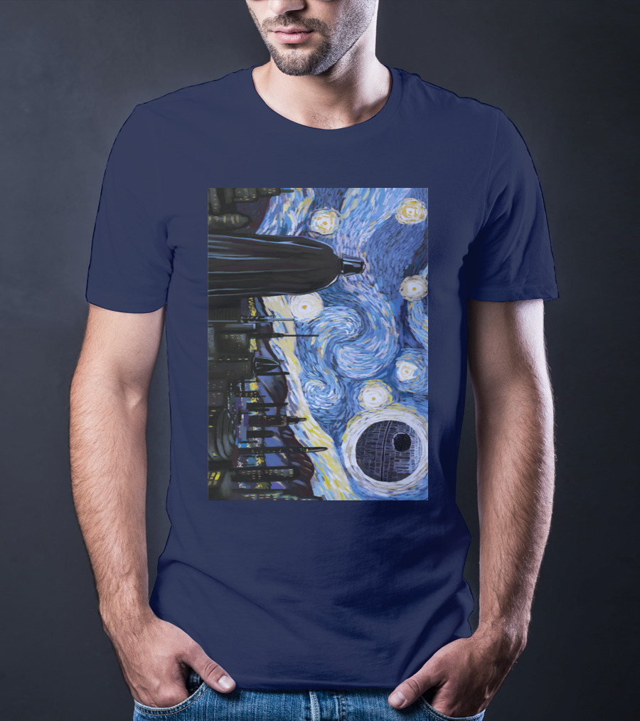 Darth Vader And Death Star In Starry Night T-Shirt