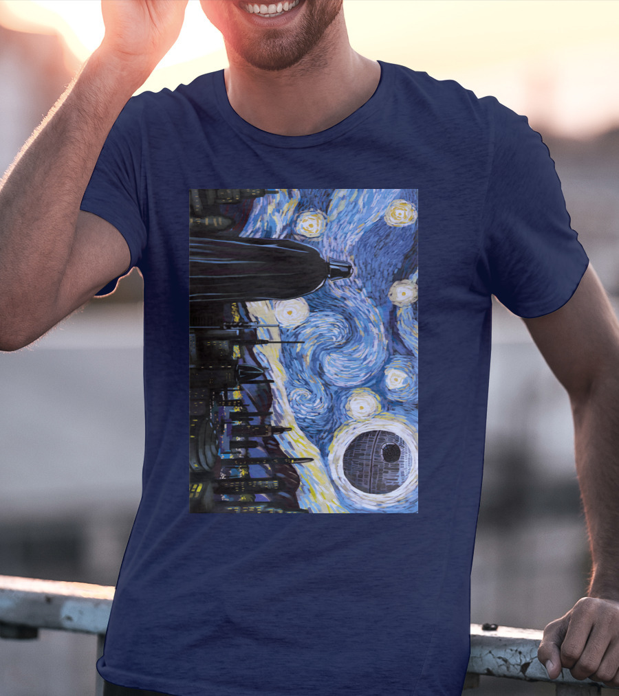 Darth Vader And Death Star In Starry Night T-Shirt