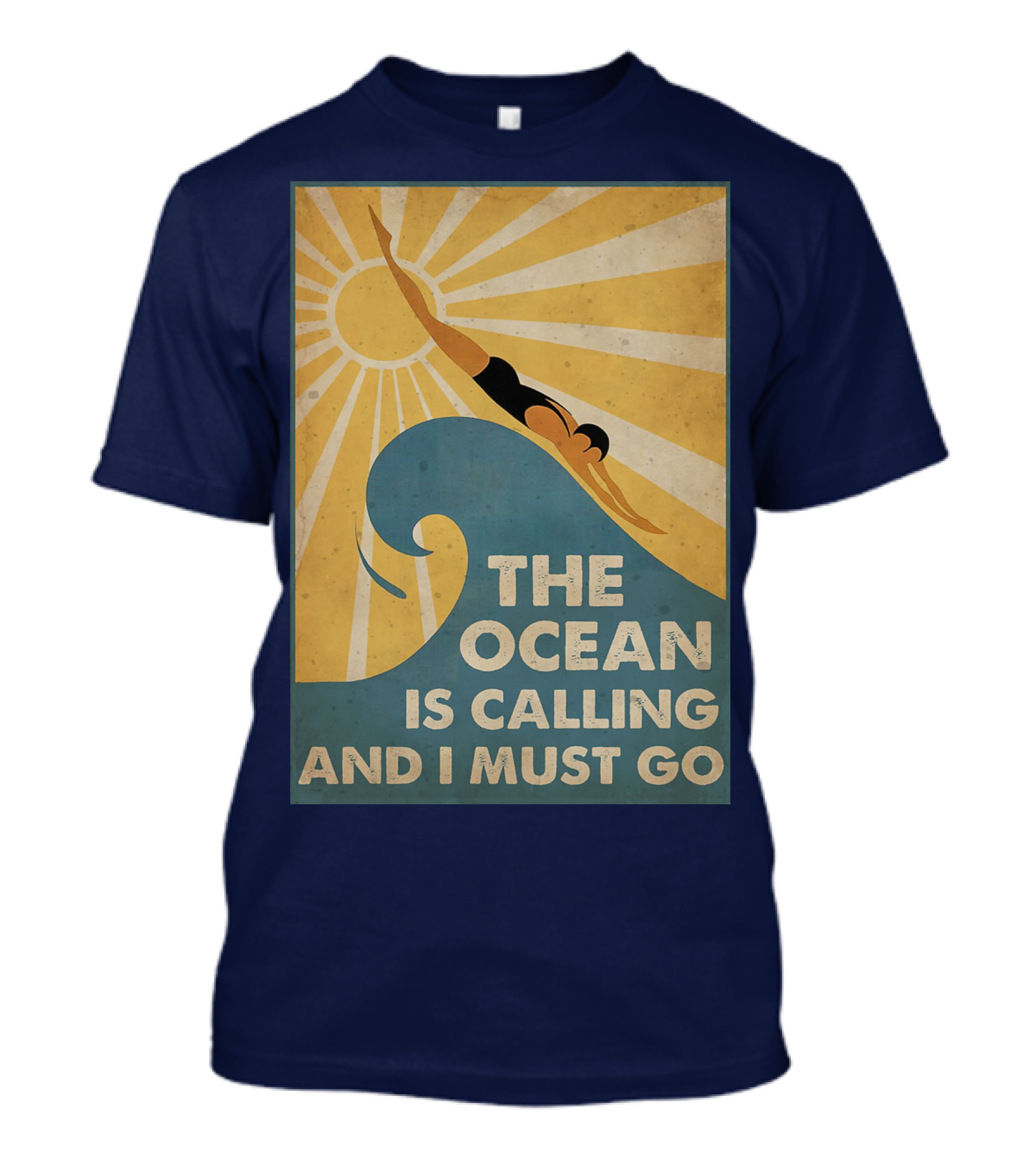 Swimming The Ocean Is Calling And I Must Go Vintage Sun Wave Dive T-Shirt