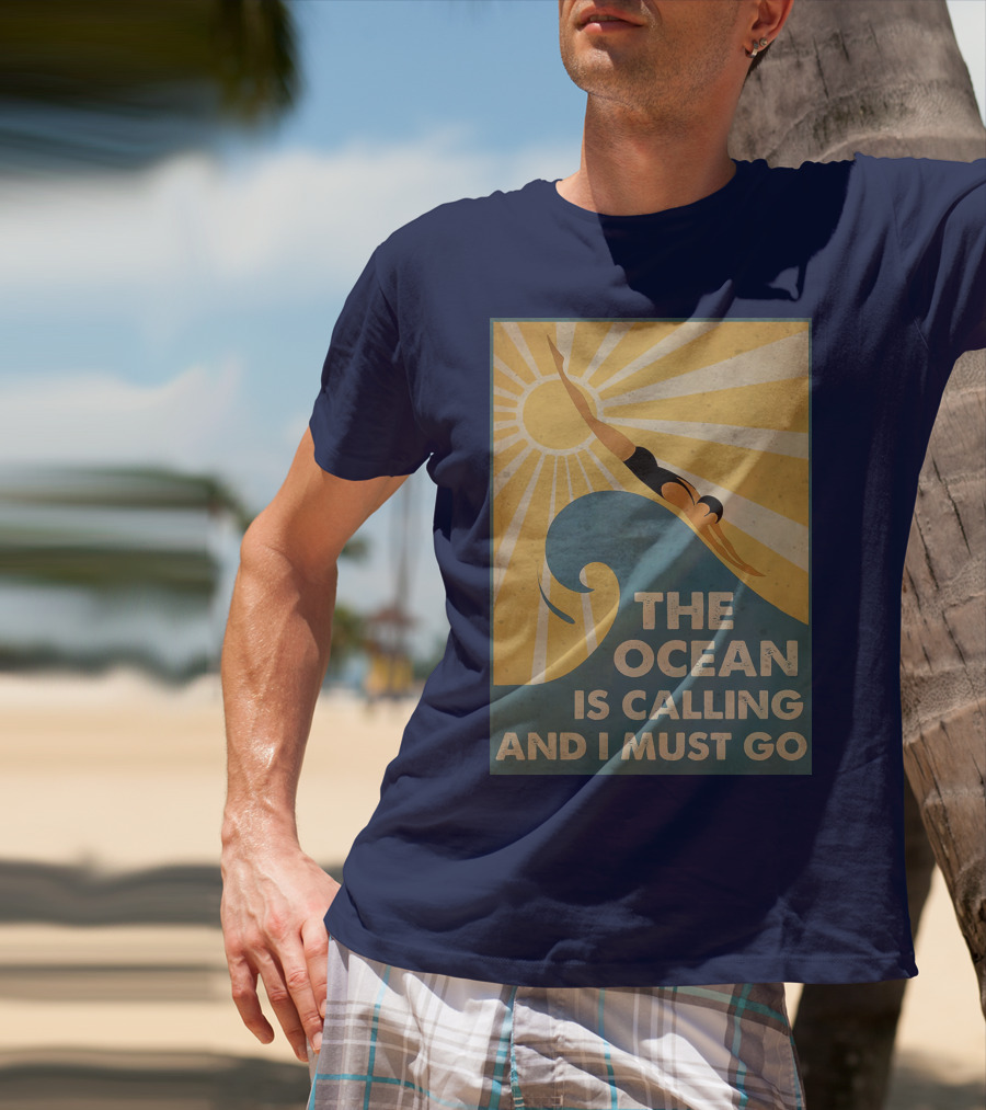 Swimming The Ocean Is Calling And I Must Go Vintage Sun Wave Dive T-Shirt