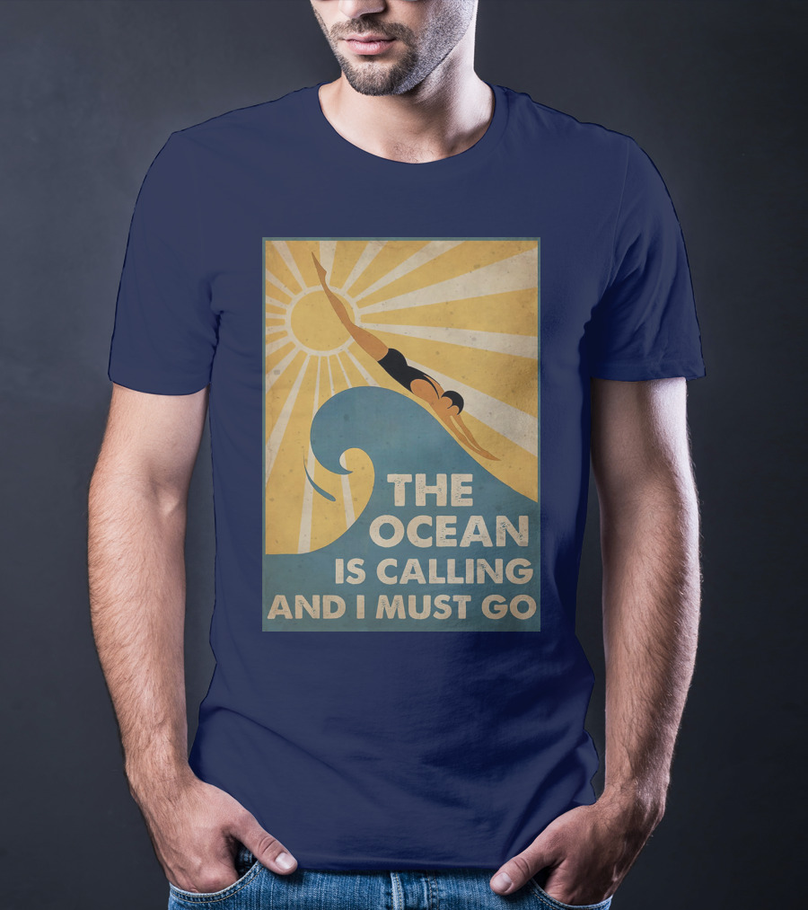 Swimming The Ocean Is Calling And I Must Go Vintage Sun Wave Dive T-Shirt