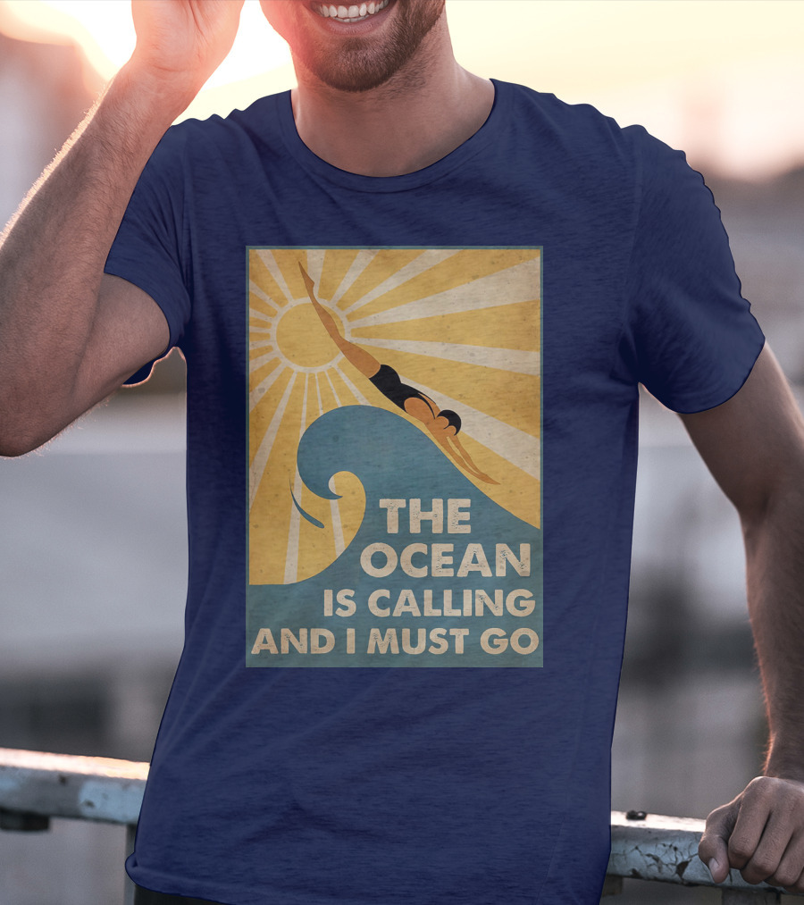 Swimming The Ocean Is Calling And I Must Go Vintage Sun Wave Dive T-Shirt