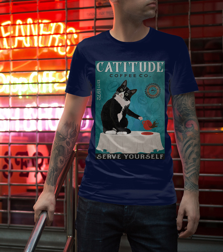 Cattitude Coffee Co Serve Yourself Cat Premium Coffee EST 1972 T-Shirt