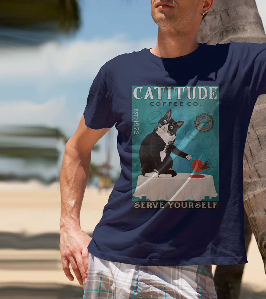 Cattitude Coffee Co Serve Yourself Cat Premium Coffee EST 1972 T-Shirt