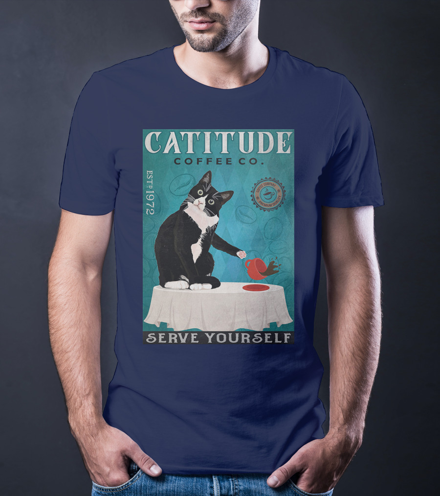 Cattitude Coffee Co Serve Yourself Cat Premium Coffee EST 1972 T-Shirt