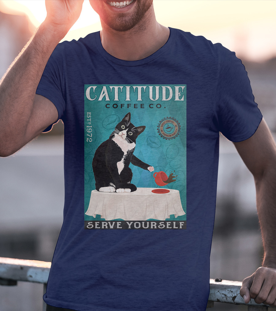 Cattitude Coffee Co Serve Yourself Cat Premium Coffee EST 1972 T-Shirt