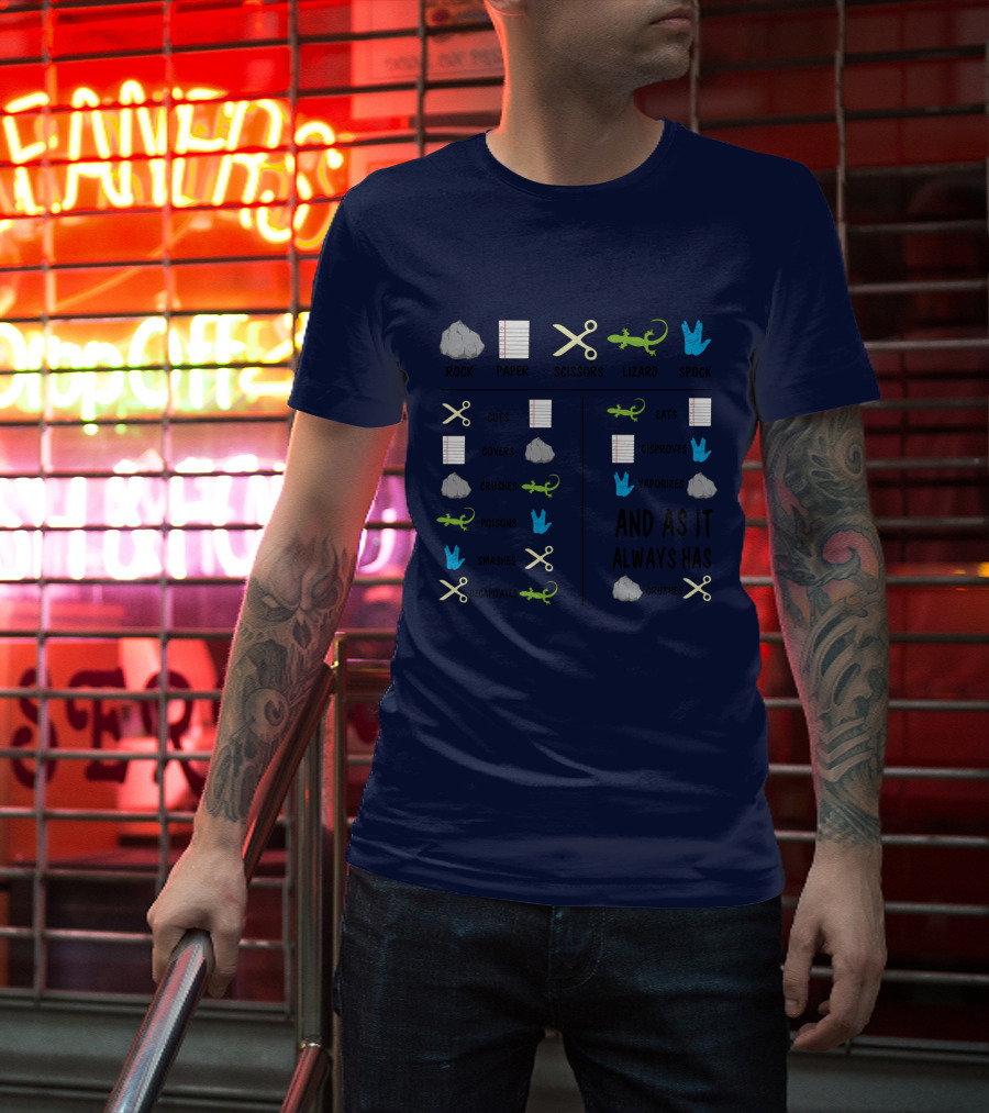 Rock Paper Scissors Lizard Spock And As It Always Has T-Shirt
