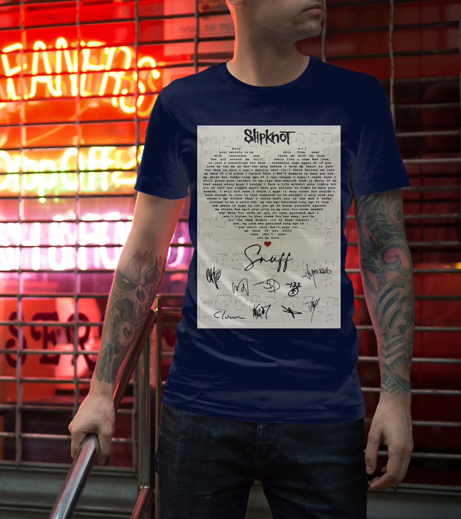 Slipknot Snuff Lyrics With Band Member Signatures T-Shirt
