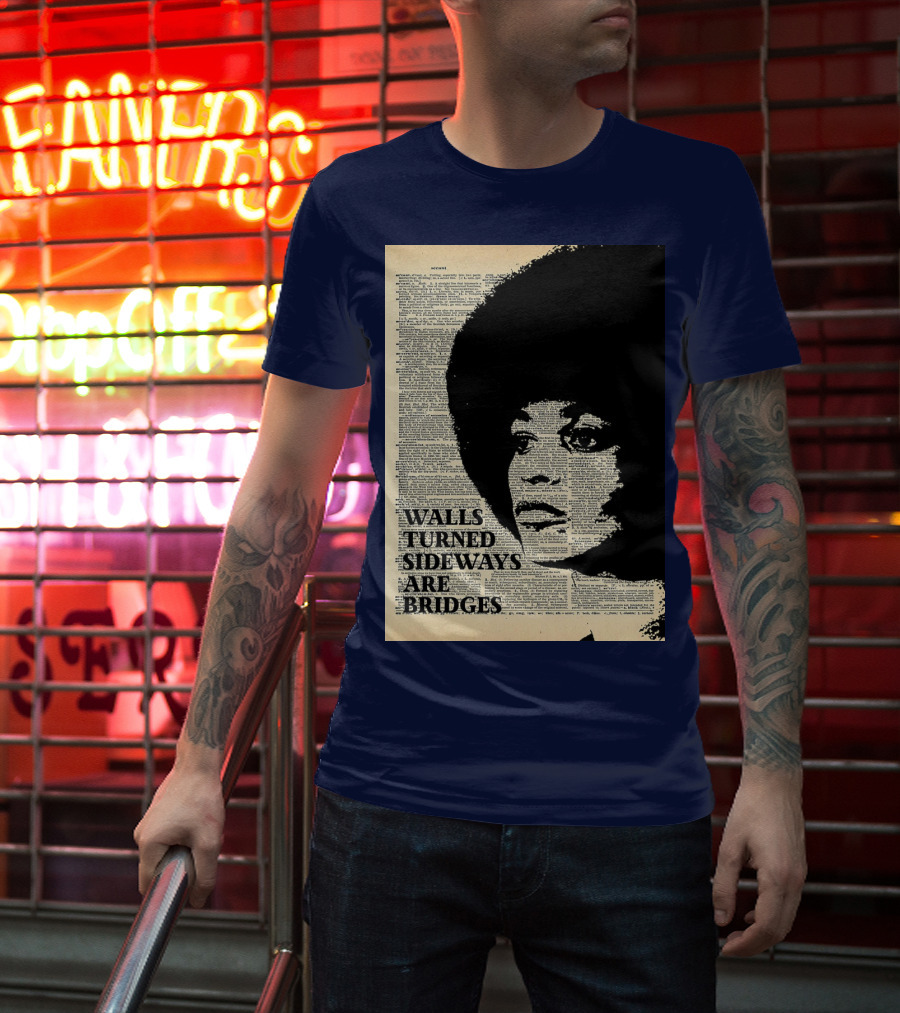 Angela Davis Walls Turned Sideways Are Bridges Vintage Print T-Shirt