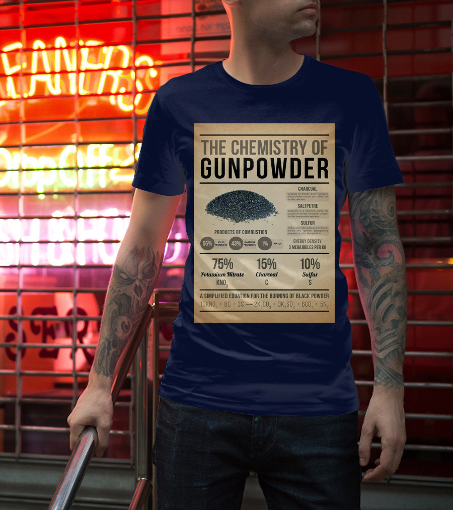 The Chemistry Of Gunpowder Formula: Potassium Nitrate Charcoal Sulfur Ratio And Energy Density T-Shirt