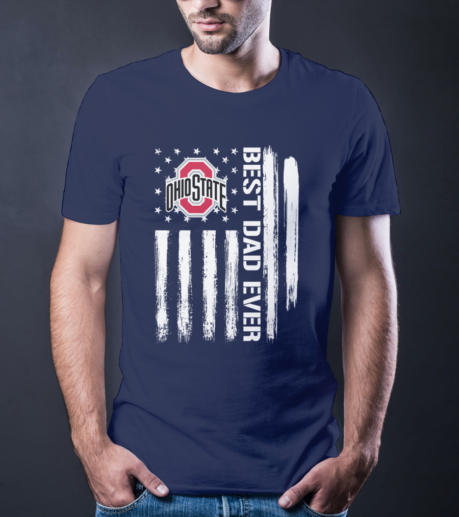 Ohio State Buckeyes Best Dad Ever Patriotic American Flag T-Shirt