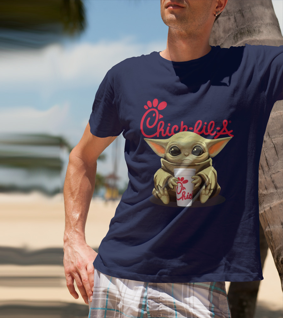 Chick-fil-A Baby Yoda Holding Cup Star Wars T-Shirt