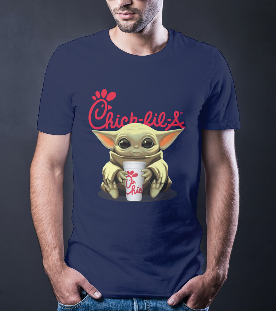 Chick-fil-A Baby Yoda Holding Cup Star Wars T-Shirt