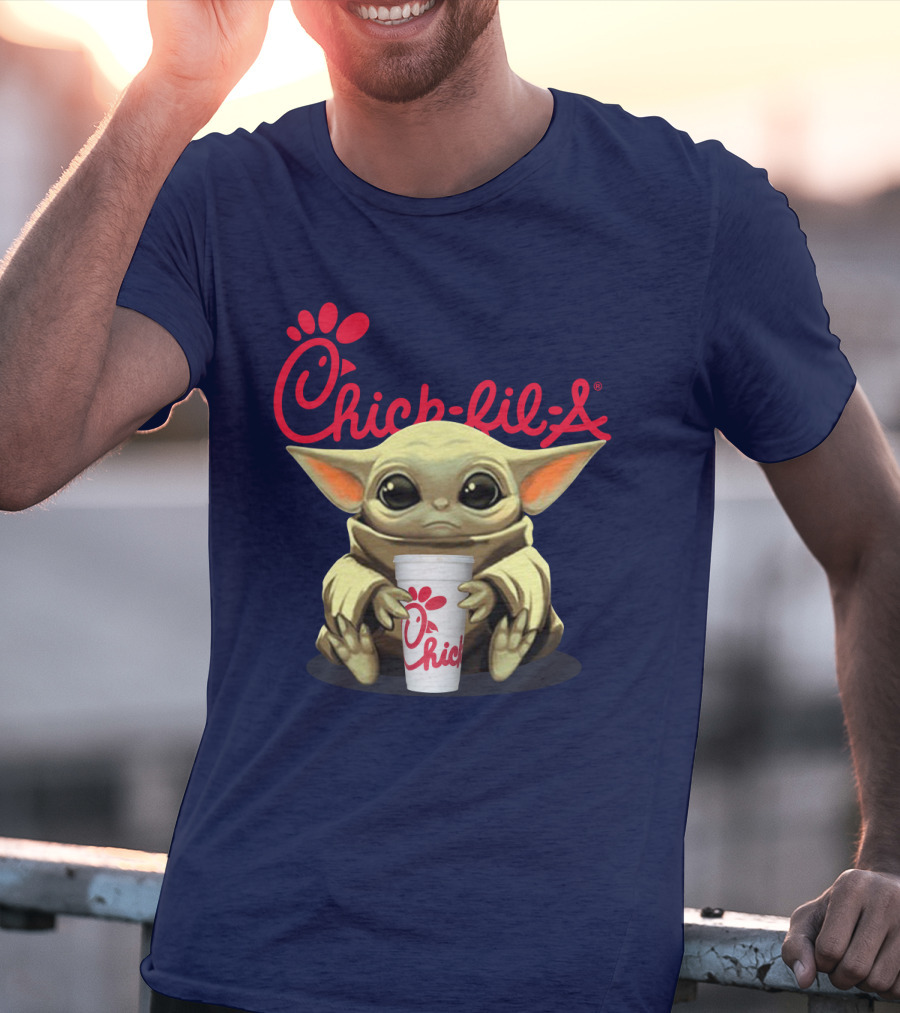 Chick-fil-A Baby Yoda Holding Cup Star Wars T-Shirt