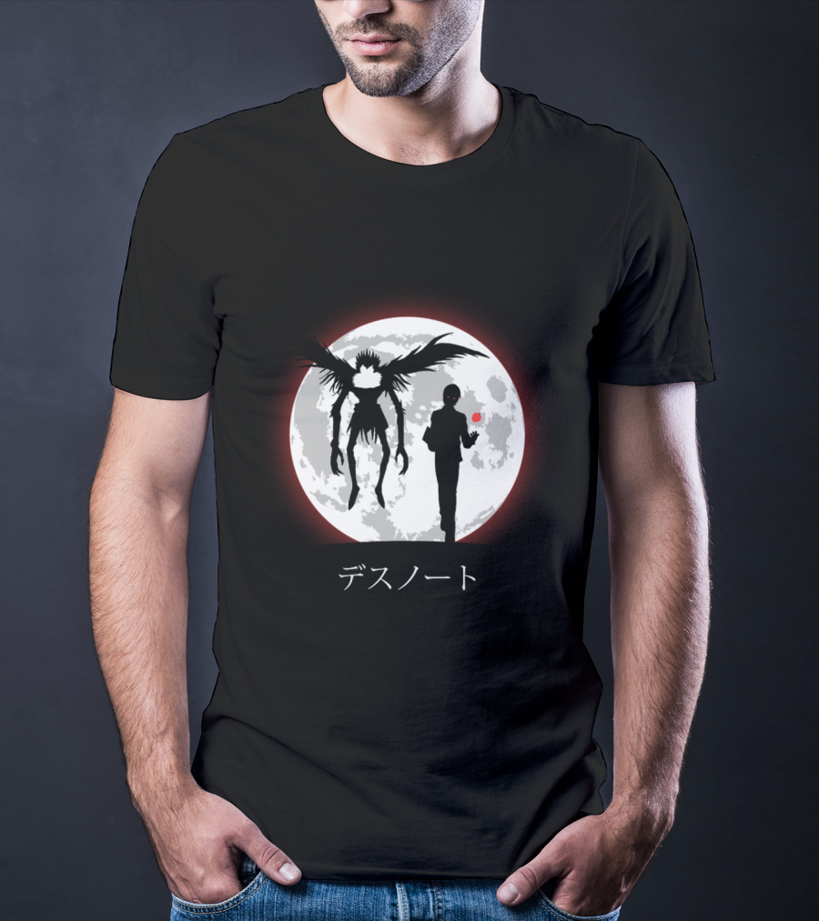Death Note L Ryuk Silhouette Full Moon Japanese Characters T-Shirt