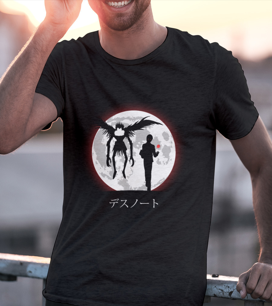 Death Note L Ryuk Silhouette Full Moon Japanese Characters T-Shirt