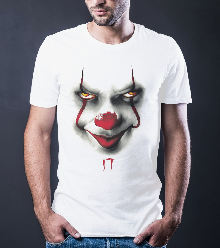 IT Pennywise Evil Clown Face With Scary House Inside Nose T-Shirt