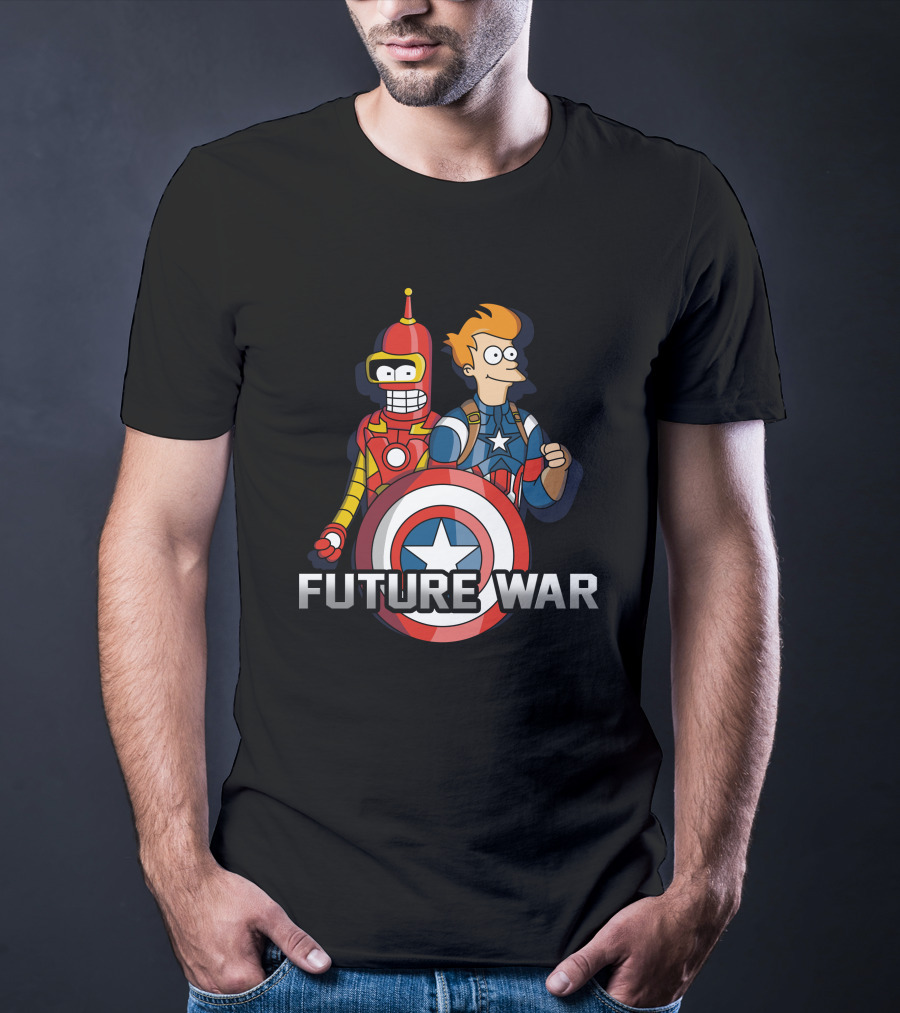 Futurama Future War Bender Fry Captain America Shield T-Shirt