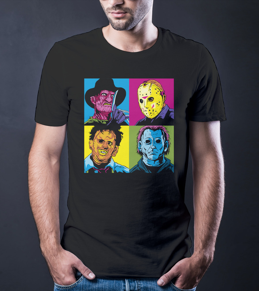 Freddy Jason Leatherface Michael Myers Horror Pop Art 4 Face T-Shirt