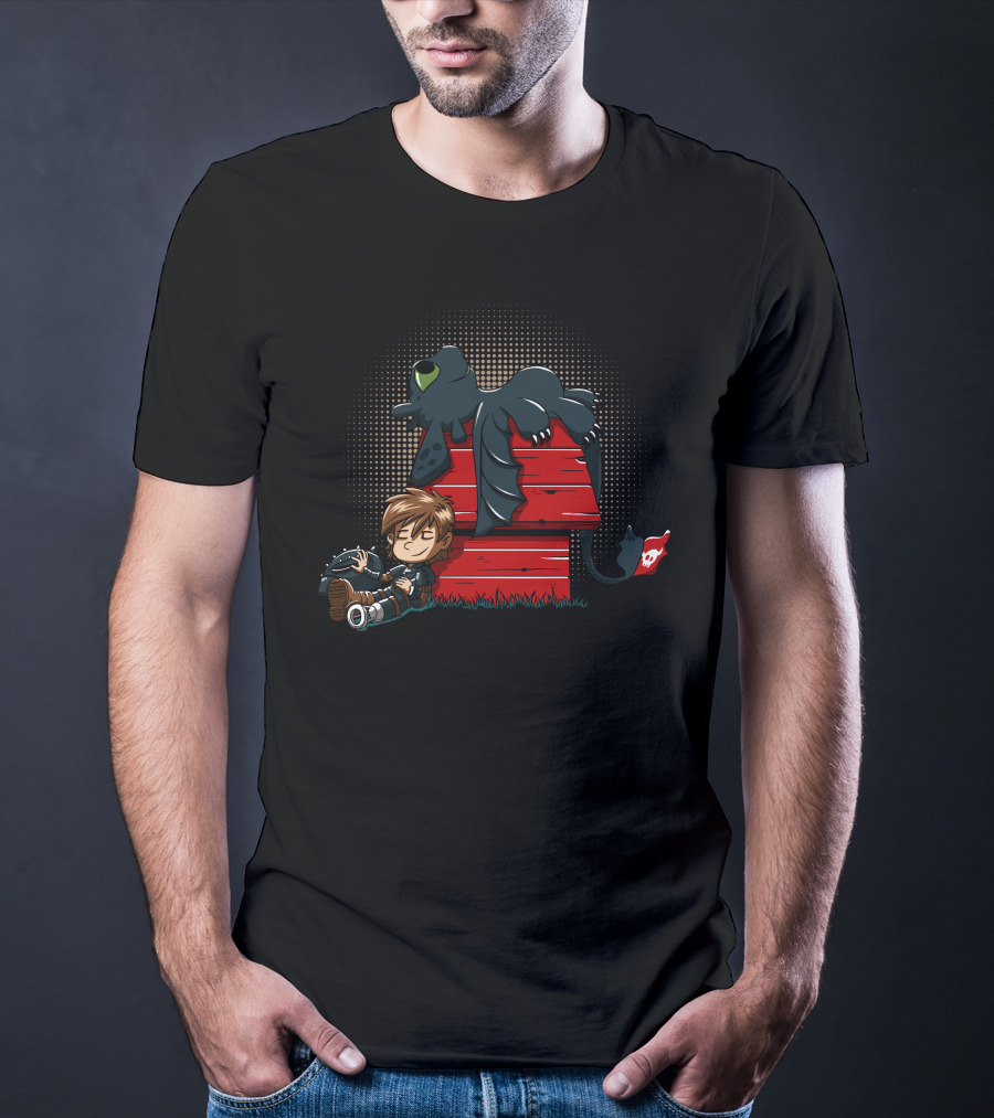 How To Train Your Dragon Peanuts Mashup Hiccup And Toothless On Red Doghouse T-Shirt