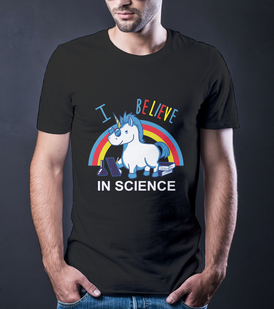 I Believe In Science Unicorn Rainbow Lab Glasses T-Shirt