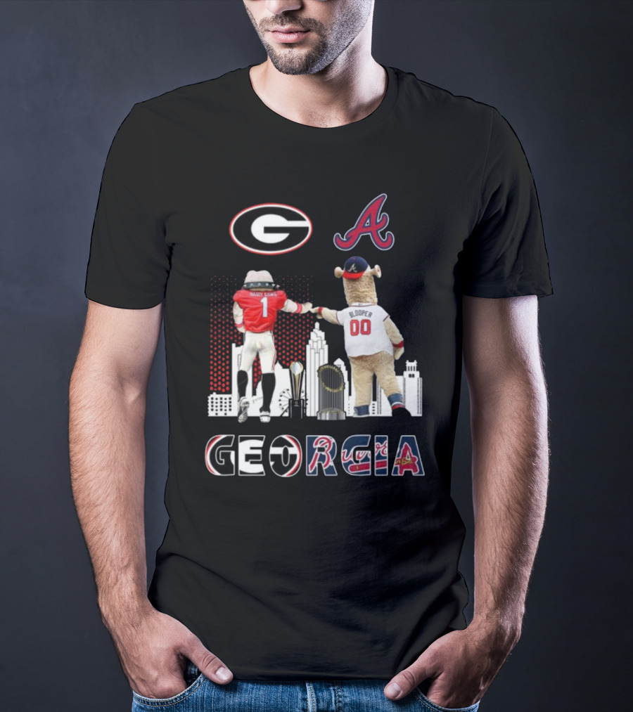 Georgia Bulldogs Braves Blooper Mascots Skyline T-Shirt