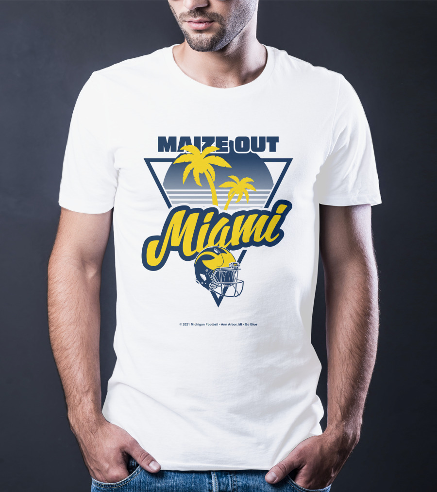 Maize Out Miami Michigan Wolverines Football Palm Trees Helmet Ann Arbor Go Blue T-Shirt