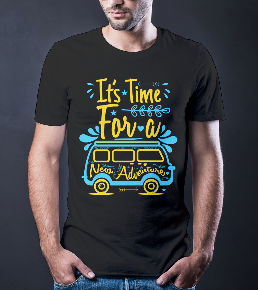 It's Time For A New Adventure With Camper Van Graphic And Arrows T-Shirt