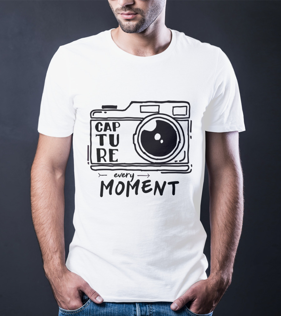 Capture Every Moment Camera Drawing Typography T-Shirt