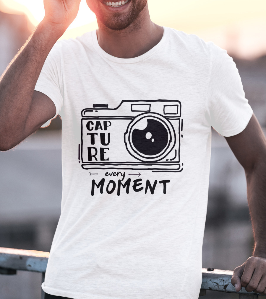 Capture Every Moment Camera Drawing Typography T-Shirt