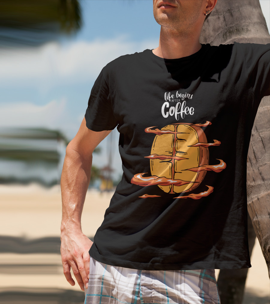Life Begins After Coffee Football Steam Humor T-Shirt