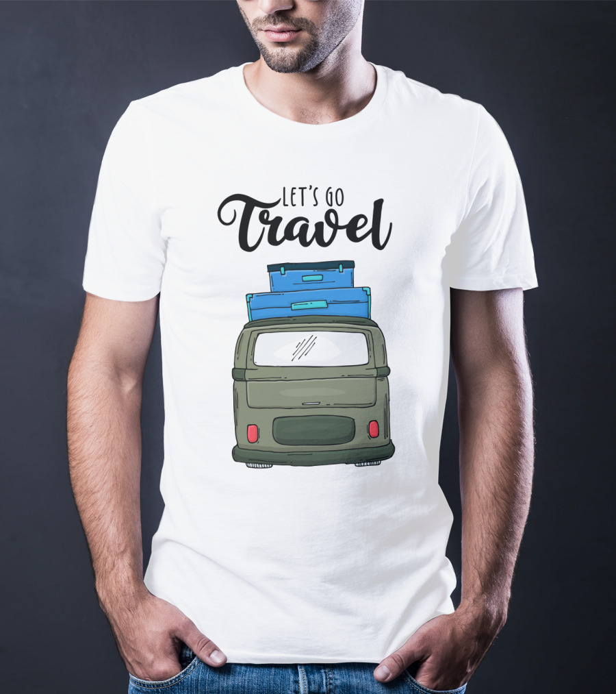 Let's Go Travel With Retro Van And Luggage Stack T-Shirt