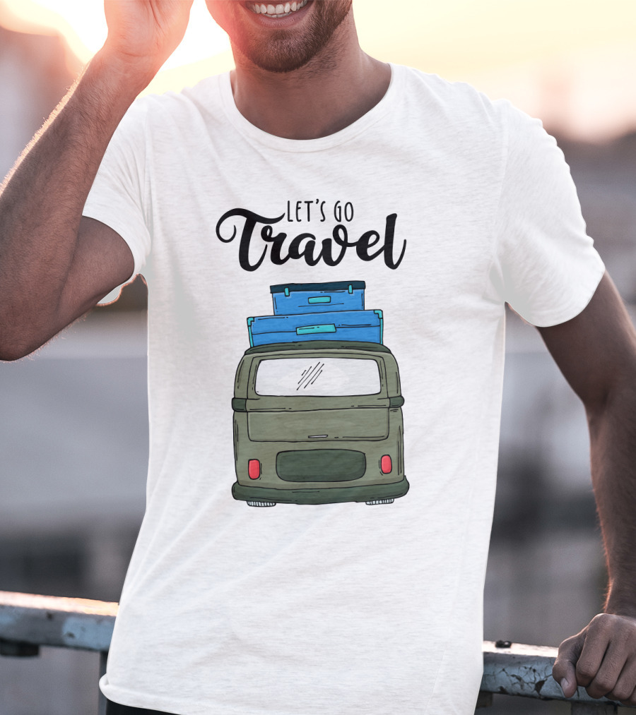 Let's Go Travel With Retro Van And Luggage Stack T-Shirt