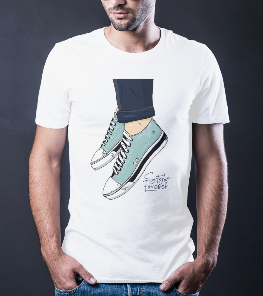 Style Is Forever Light Blue Sneakers Illustration With Classic Laced T-Shirt