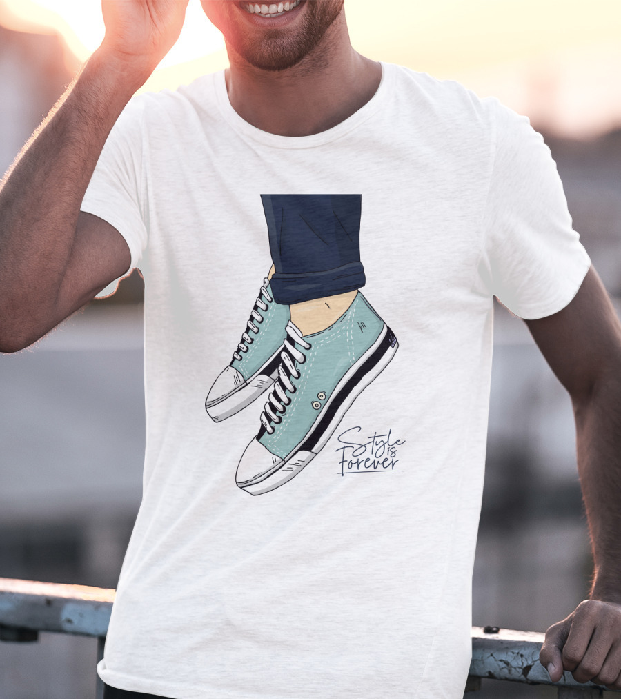 Style Is Forever Light Blue Sneakers Illustration With Classic Laced T-Shirt