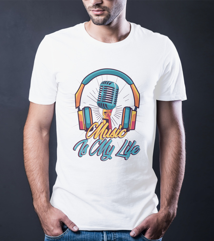 Funny Music Is My Life Microphone Headphones T-Shirt