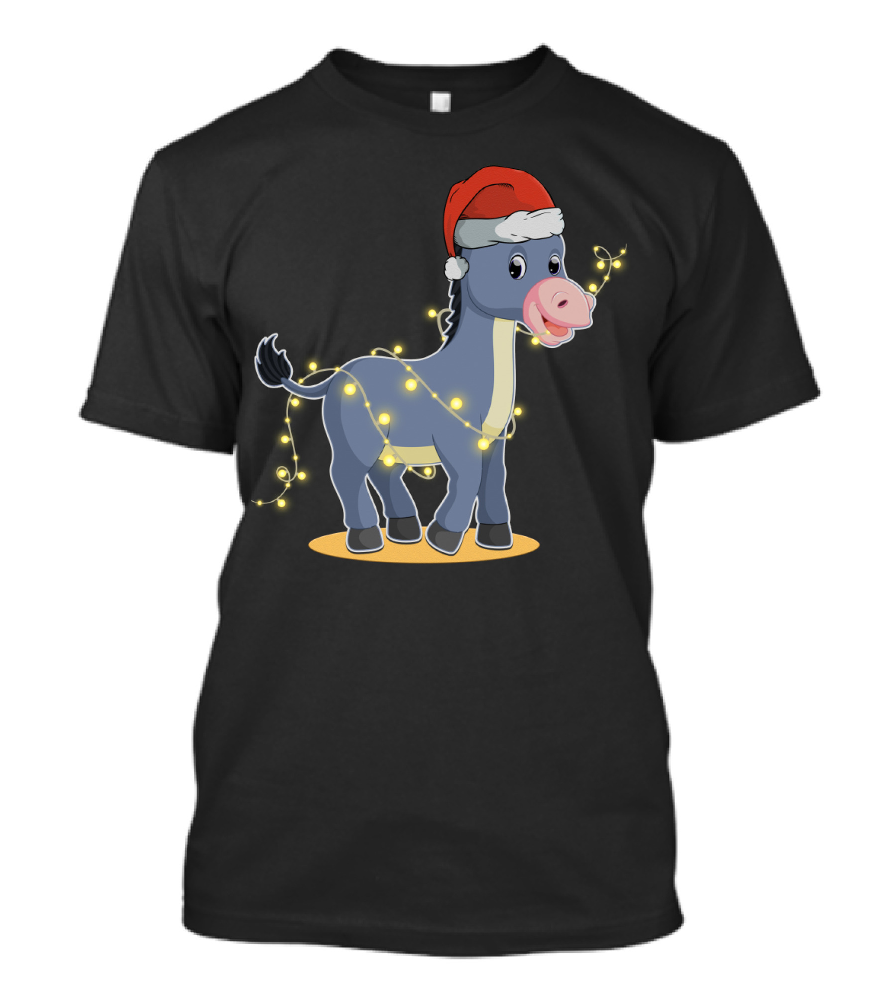 Christmas Lights Donkey With Santa Hat Holiday T-Shirt