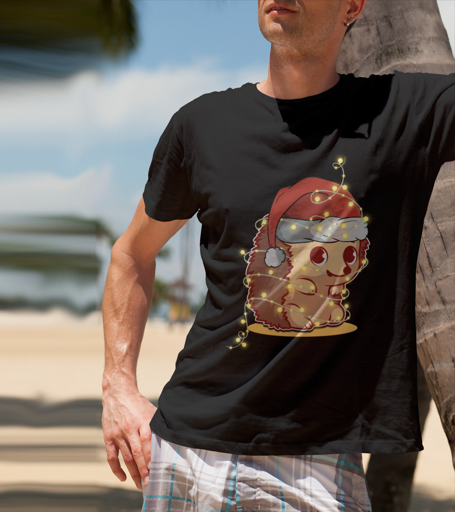 Santa Hat Festive Christmas Lights Hedgehog T-Shirt