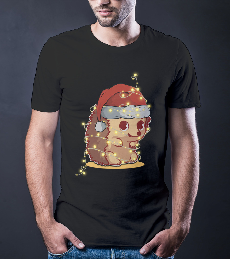 Santa Hat Festive Christmas Lights Hedgehog T-Shirt